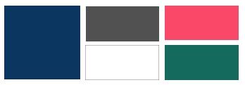 Farbkonzept mit Marineblau, Grau, Weiß, Pink und Petrol