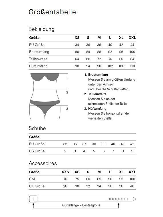 Größentabelle v. Hallhuber, Stand Dez. 2020