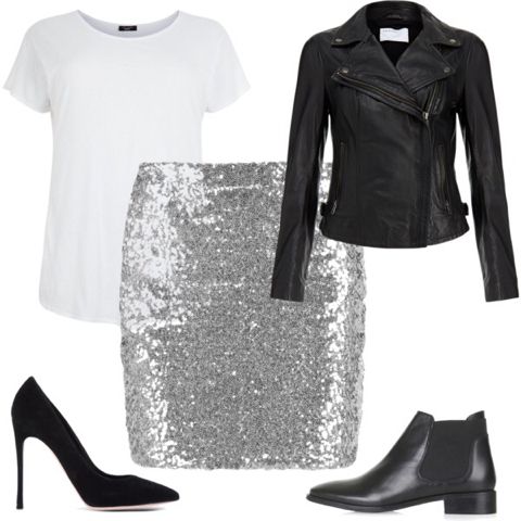 Multitalent – der silberne Paillettenrock (Collage erstellt m. Polyvore)